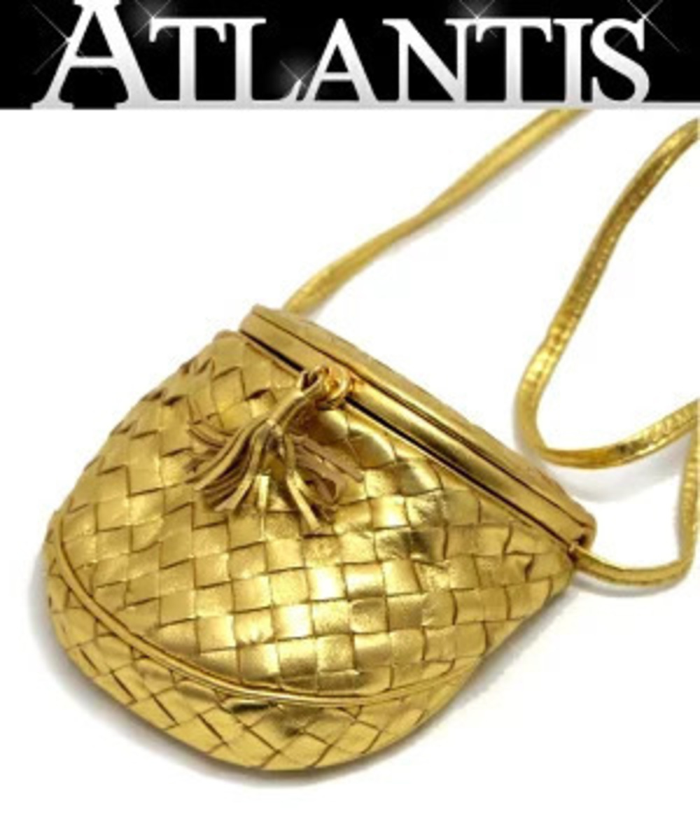 Bottega Veneta Intrecciato Shoulder Bag Leather Gold